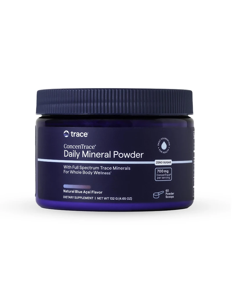 Trace Minerals ConcenTrace Powder, Blue Acai, 60 Servings – 700mg per Serving (15 Drops), Full Spectrum Trace Minerals for Whole Body Wellness.