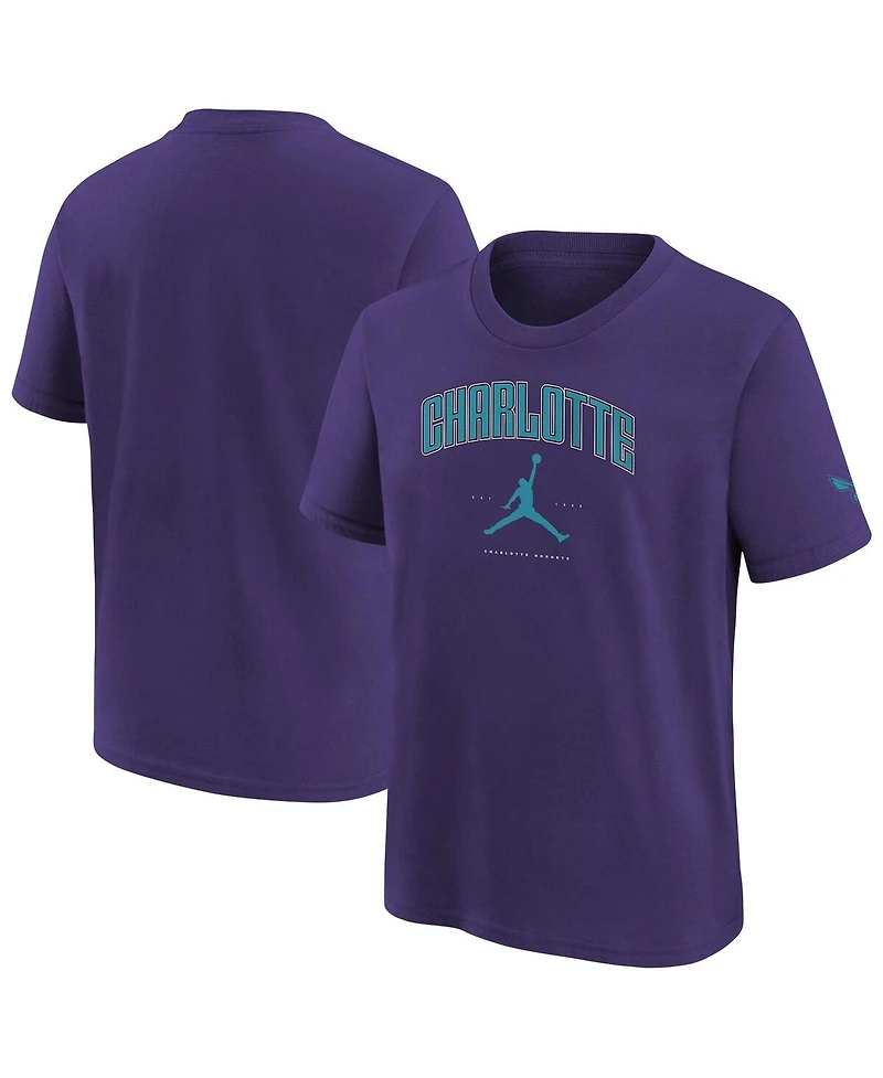 Jordan Big Boys and Girls Purple Charlotte Hornets Essential Cities T-Shirt