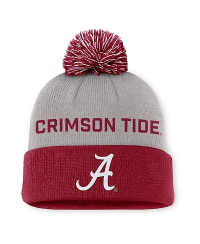Nike Men's Gray/Crimson Alabama Crimson Tide Primetime Peak Cuffed with Pom Knit Hat