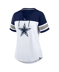Fanatics Women's White/Navy Dallas Cowboys Athena Rhinestone Lace-Up V-Neck T-Shirt