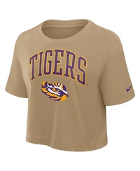 Nike Women's Tan Lsu Tigers Power Pursuit Athletic Prep Arch Performance Cropped T-Shirt