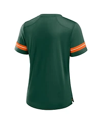Fanatics Women's Green Miami Hurricanes Fundamental Overtime Readiness Athena Lace-Up V-Neck T-Shirt