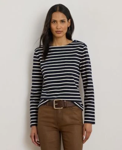 Lauren Ralph Lauren Womens Striped Jersey Snap Trim Boatneck Top P Xs 3x