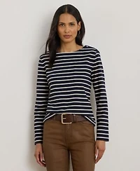 Lauren Ralph Lauren Womens Striped Jersey Snap Trim Boatneck Top P Xs 3x
