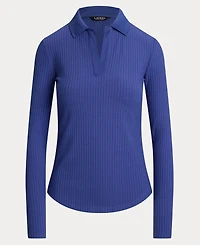 Lauren Ralph Women's Rib-Knit Long-Sleeve Polo Top