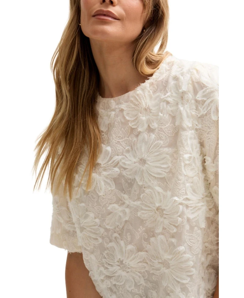 Lily and Lionel London Women's Lotus Ribbon Work Scallop Hem Top