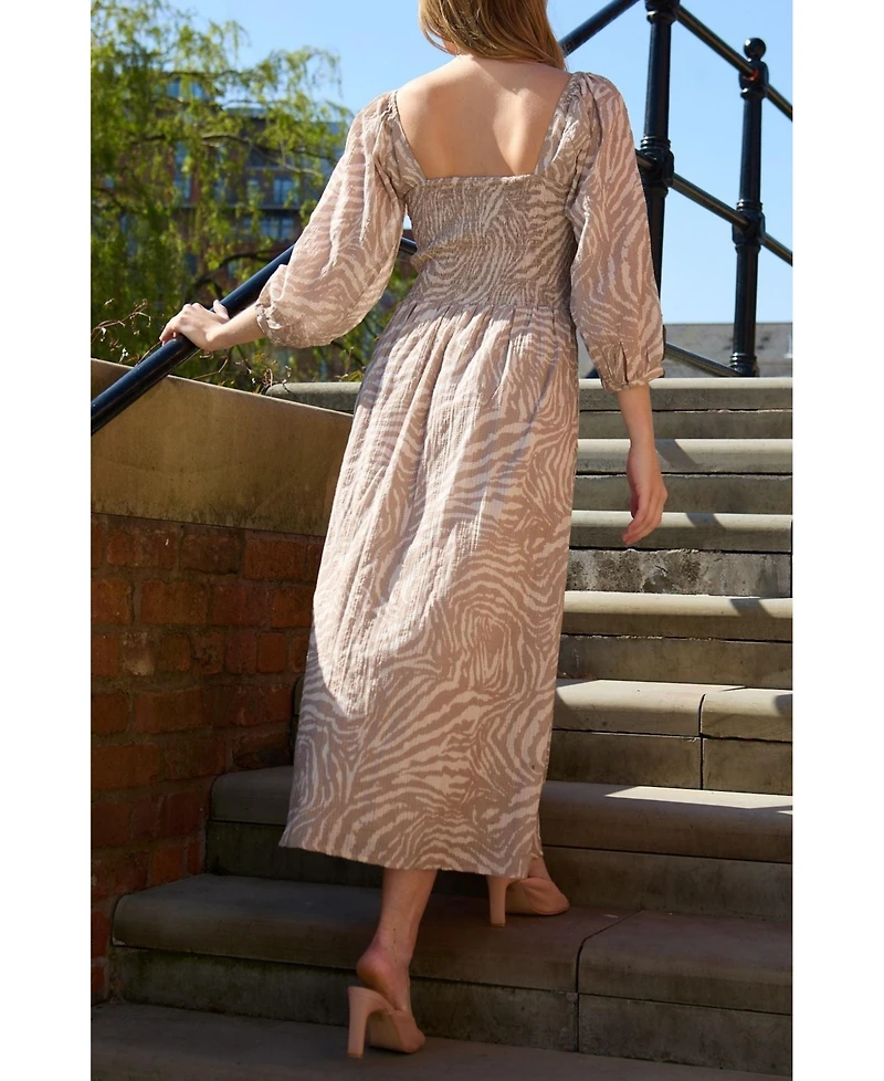 Lily and Lionel London Women's Lauren Shirred Bodice Banana Print Maxi Dress