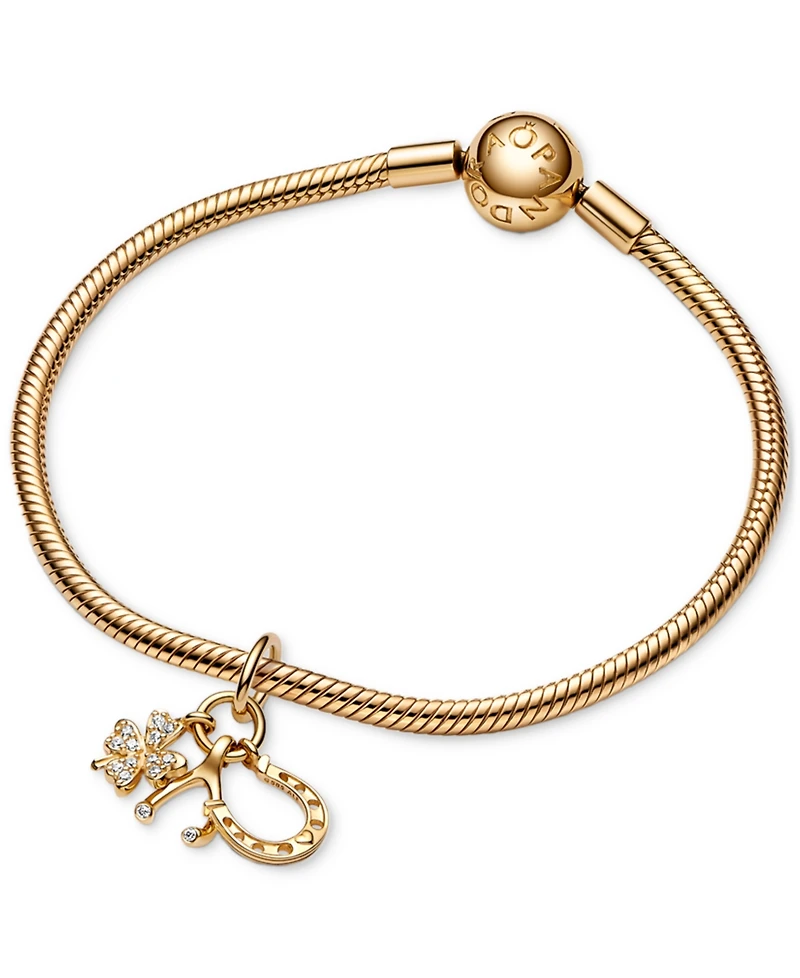 Pandora 14k Gold Clover, Wishbone and Horseshoe Cubic Zirconia Dangle Charm