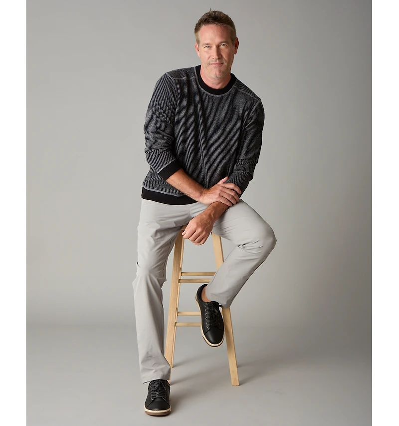 LuxLined Men's Itch-Free Merino Wool Striped Crewneck Sweater with Soft Inner Lining