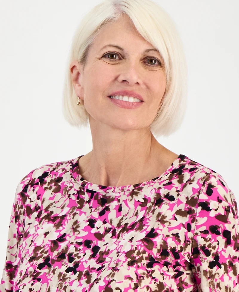 Jones New York Petite Printed 3/4-Sleeve Top