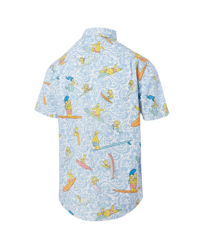 Reyn Spooner Men's Light Blue The Simpsons Cowabunga Tailored Button-Down Shirt