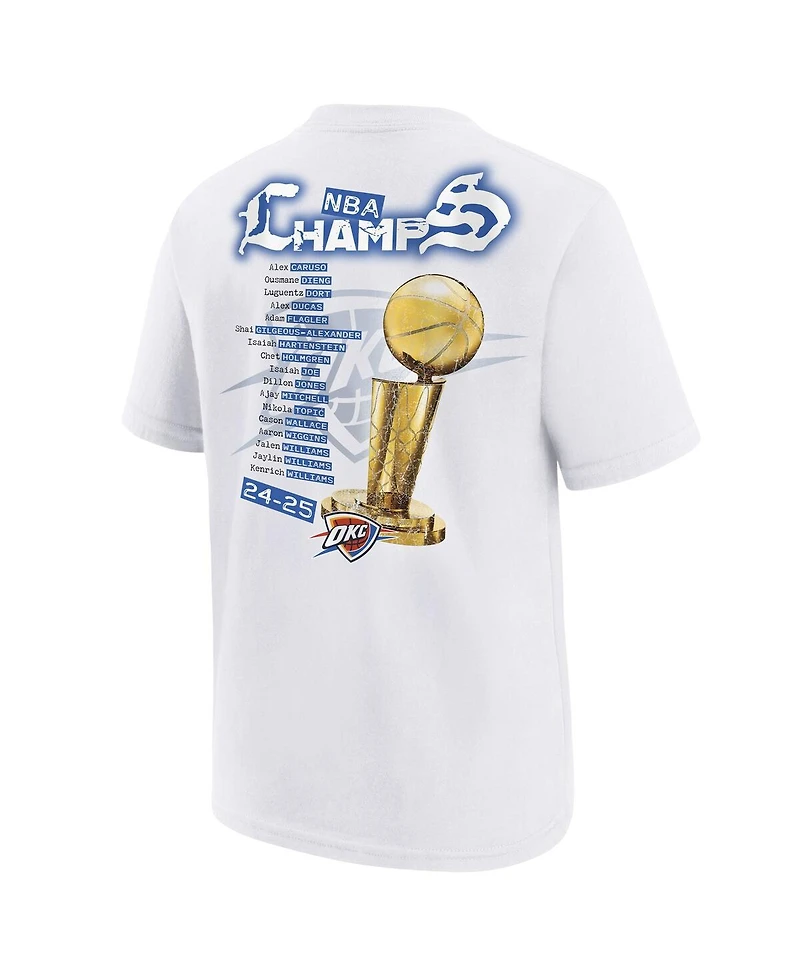 Nike Big Boys and Girls White Oklahoma City Thunder 2025 Nba Finals Champions Parade Roster T-Shirt