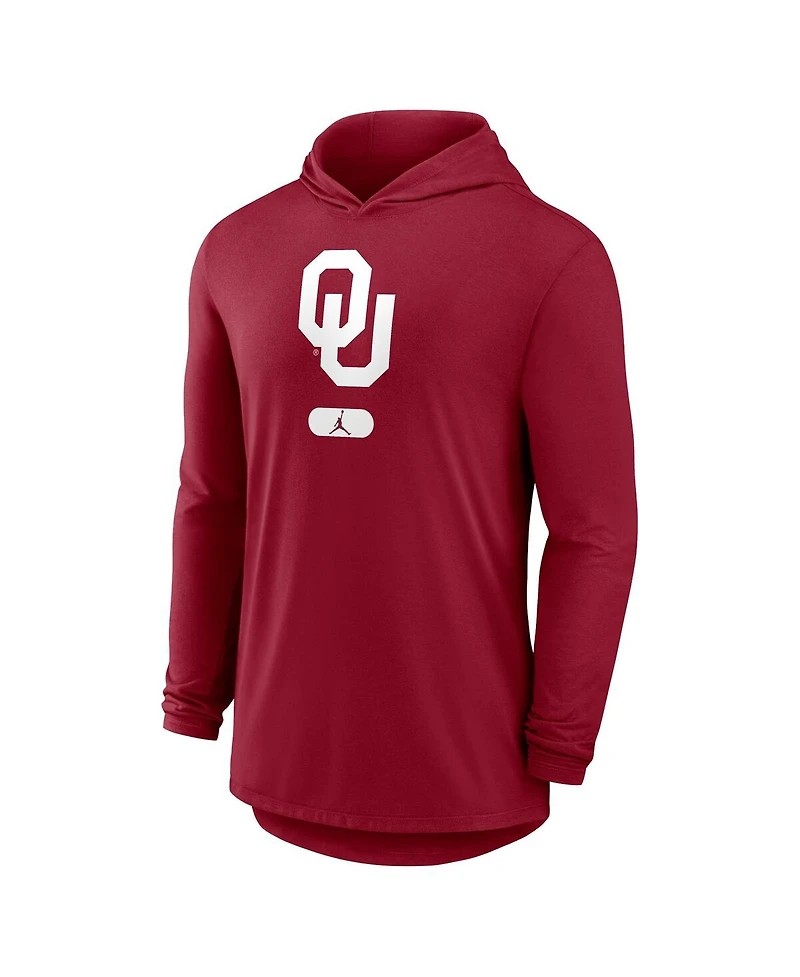 Jordan Men's Crimson Oklahoma Sooners Primetime Tri-Blend Performance Long Sleeve Hoodie T-Shirt