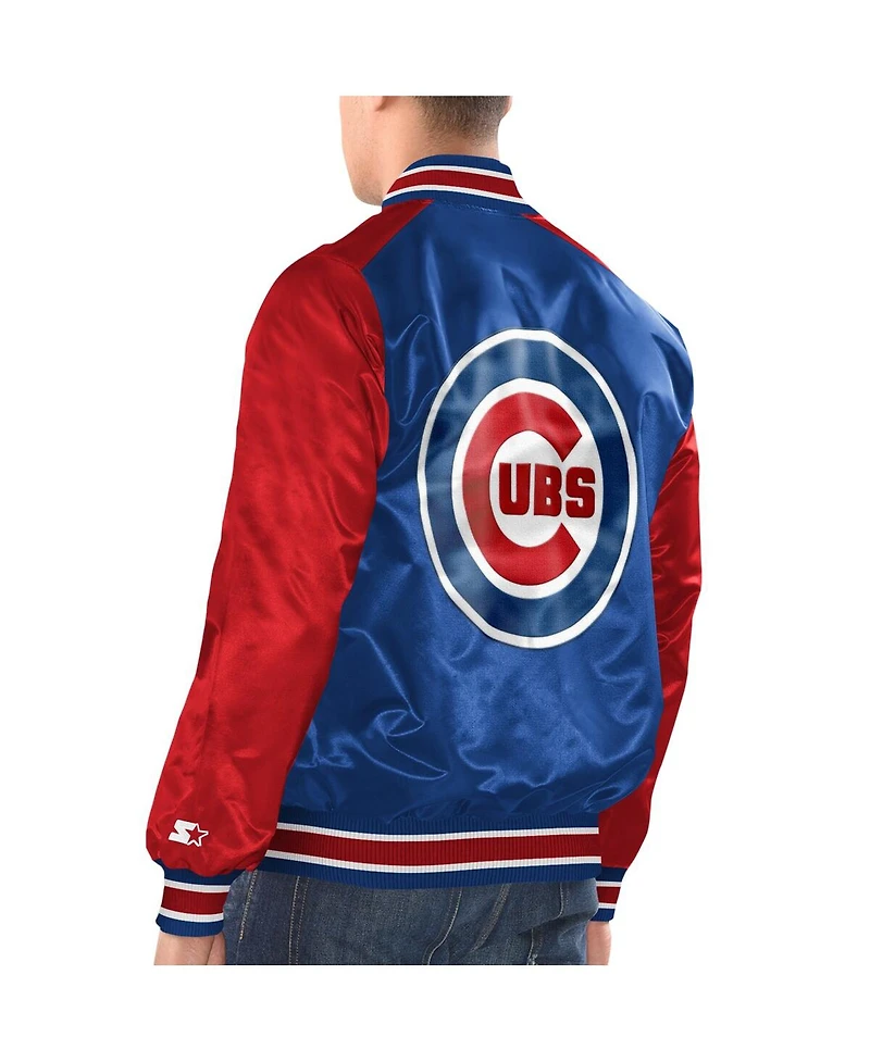 Starter Men's Royal/Red Chicago Cubs Varsity Satin Full-Snap Jacket