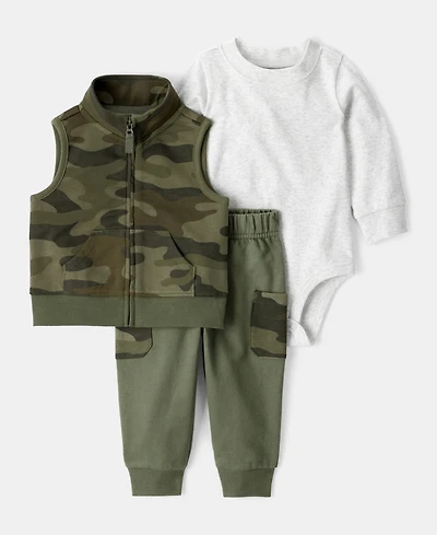Carter's Baby Boys Camo-Print Vest, Bodysuit & Pants, 3 Piece Set