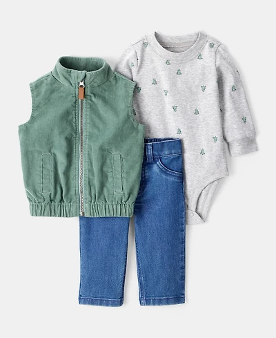 Carter's Baby Boys 3-Pc. Corduroy Vest, Bodysuit & Denim Pants Set