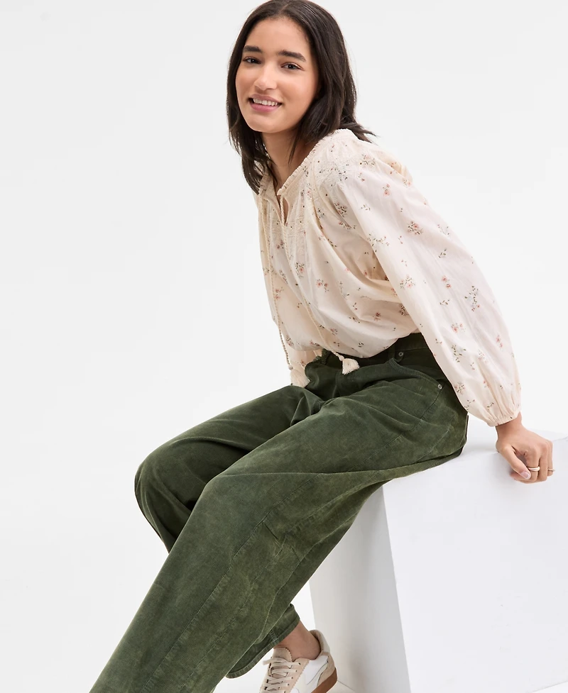 Lucky Brand Women's Embroidered Smocked Peasant Top