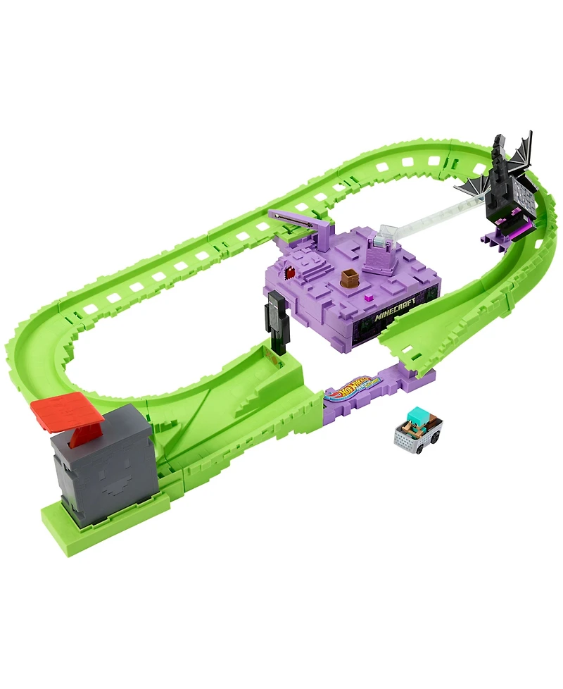 Hot Wheels RacerVerse Minecraft Track Set and Die-Cast Diamond Armor Steve