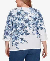 Alfred Dunner Plus Floral Split Beaded Keyhole Neck Top