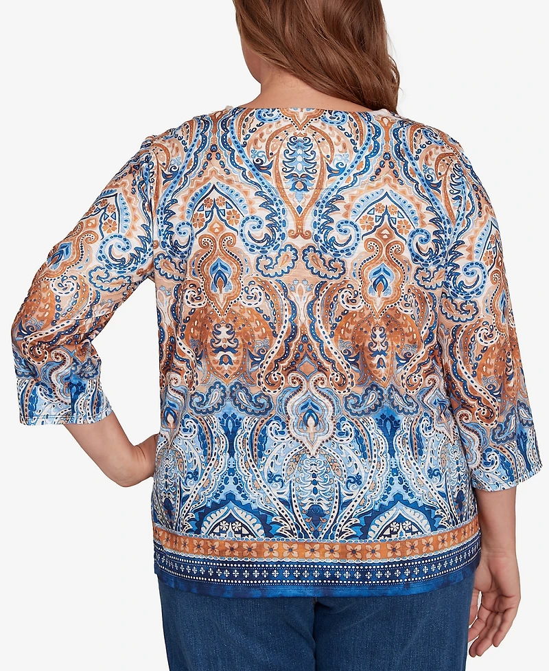 Alfred Dunner Plus Classic Medallion Bordered Square Neck Top