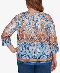 Alfred Dunner Plus Classic Medallion Bordered Square Neck Top