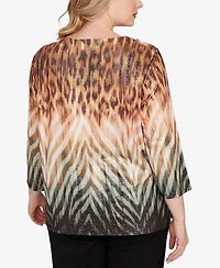 Alfred Dunner Plus Classic Ombre Animal Skin Three Quarter Sleeve Top