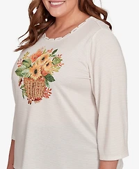 Alfred Dunner Plus Classic Harvest Basket Crew Neck Top