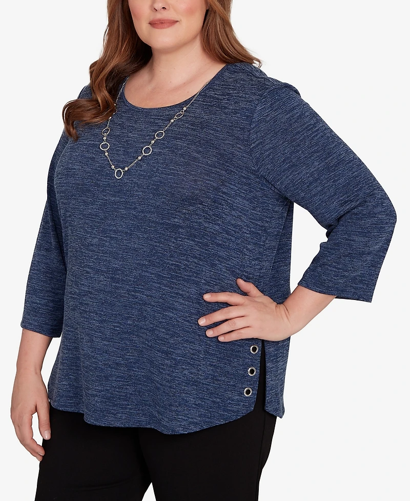 Alfred Dunner Plus Classic Melange Side Button Top