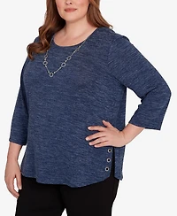 Alfred Dunner Plus Classic Melange Side Button Top