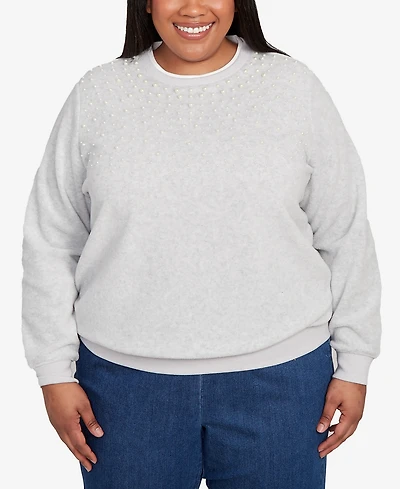 Alfred Dunner Plus Classic Embellished Neckline Anti-Pill Sweater