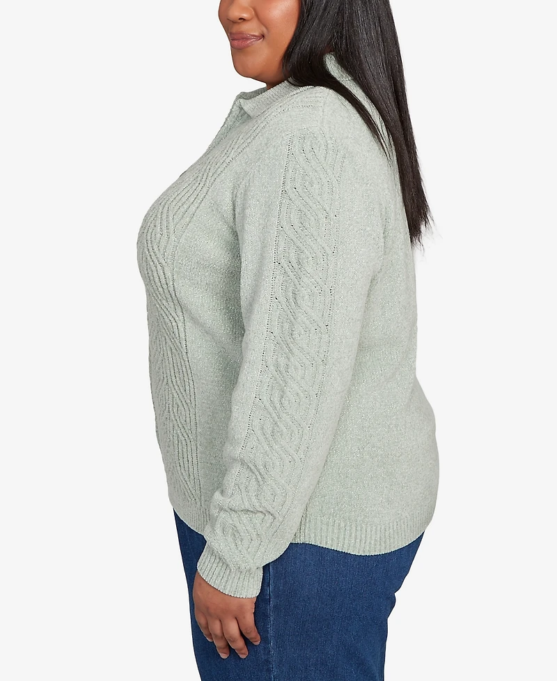 Alfred Dunner Plus Size Classic Zip-Front Chenille Collared Cardigan Sweater