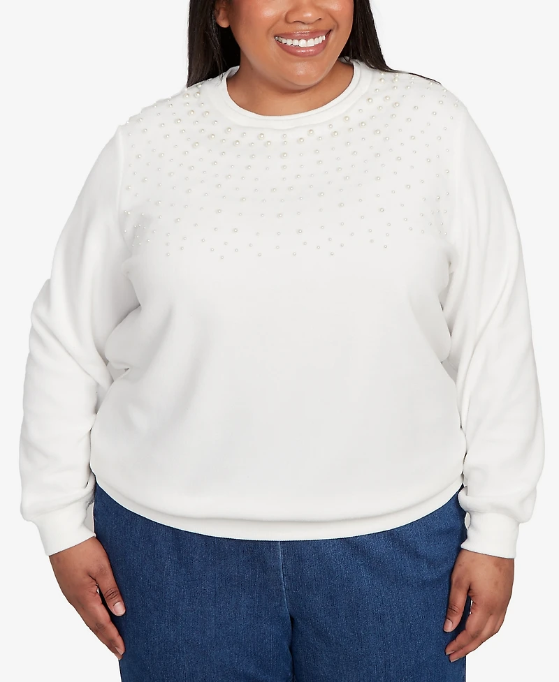 Alfred Dunner Plus Classic Embellished Neckline Anti-Pill Sweater