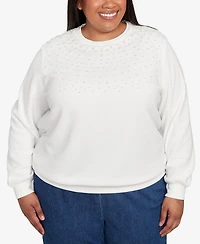 Alfred Dunner Plus Classic Embellished Neckline Anti-Pill Sweater