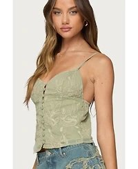 Edikted Women's Embroidered Button Up Tank Top