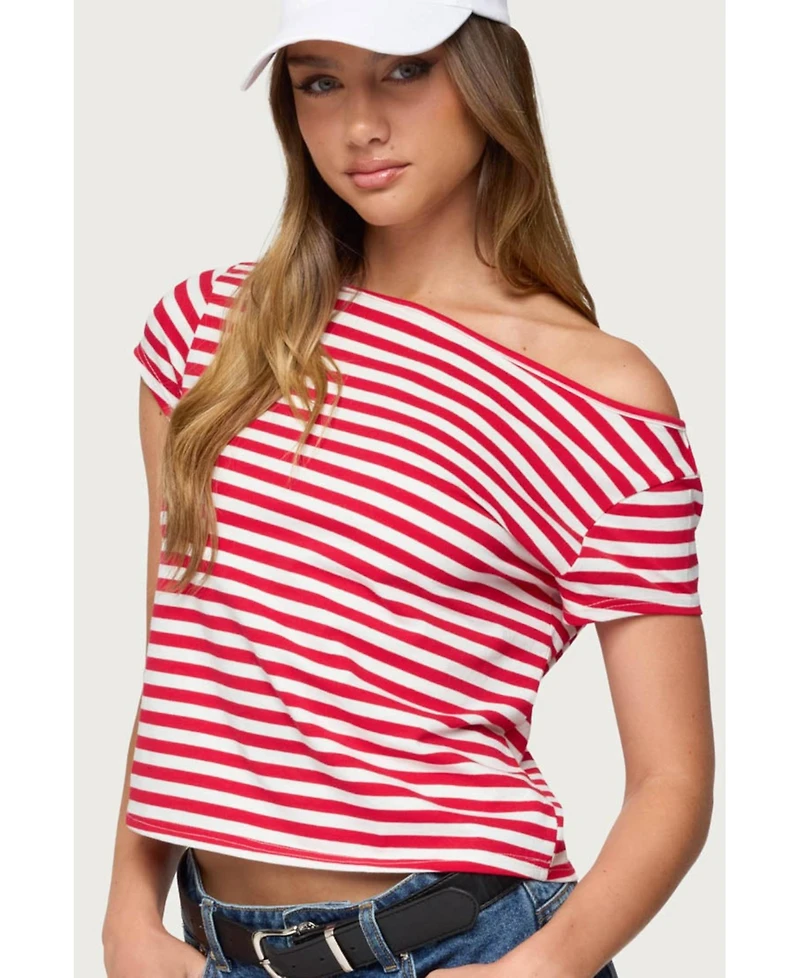 Edikted Women's Aretha Striped Off Shoulder Top