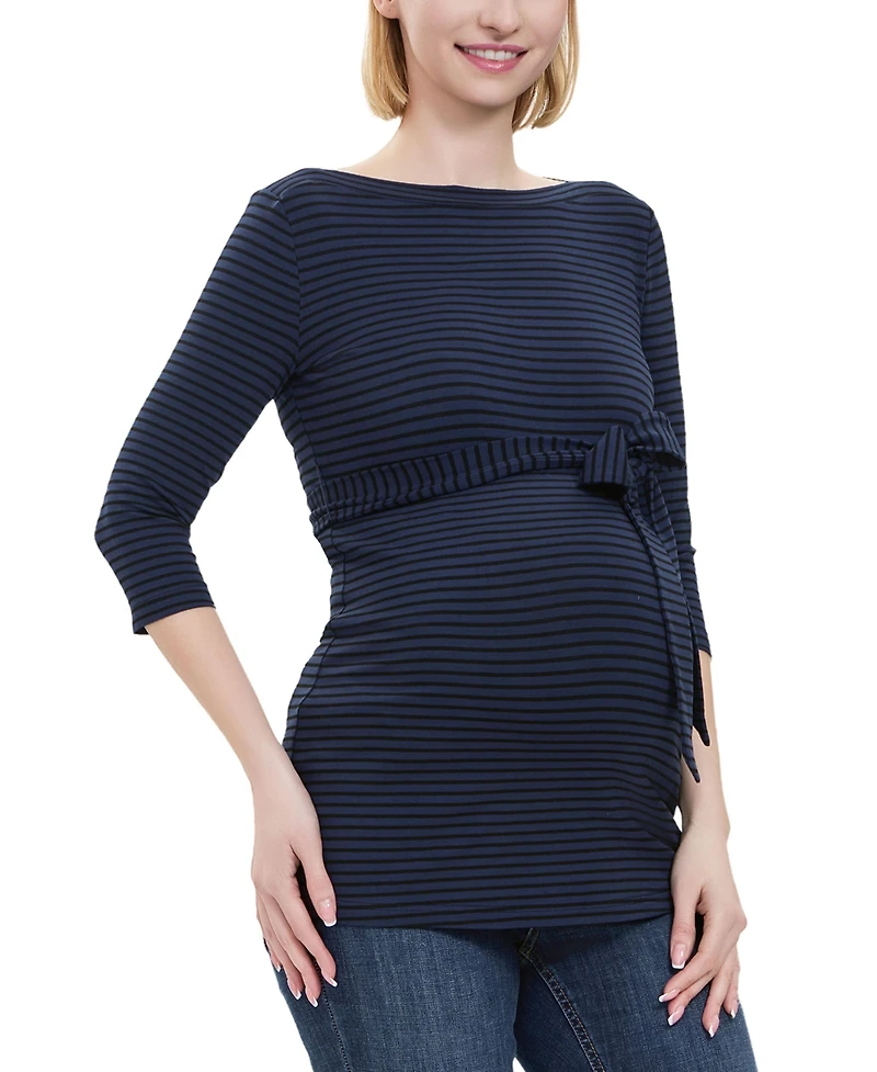kimi + kai Maternity Striped Boat Neck Top
