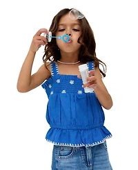 Raffya Kids Tilly Blanket Stitch Peplum Hem Blouse