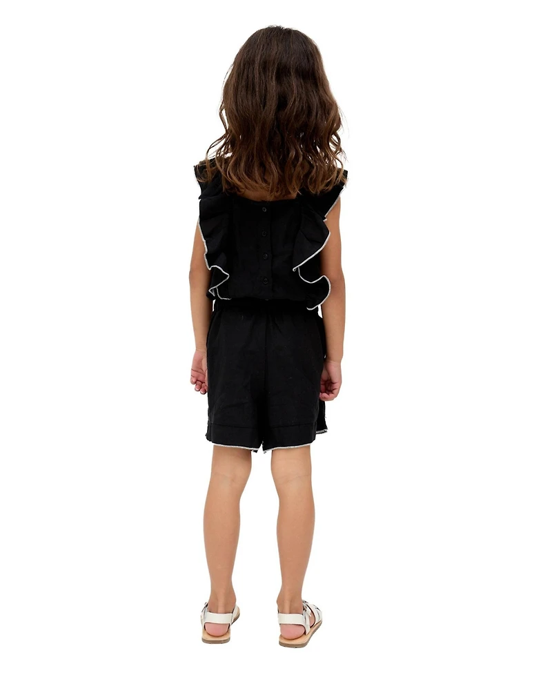 Raffya Kids Philo Ruffle Neck Embroidered Romper