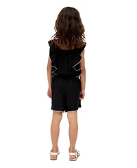 Raffya Kids Philo Ruffle Neck Embroidered Romper