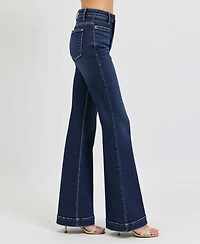 Modenaire Women's High Waist Flare Front Patch Pocket Jeans