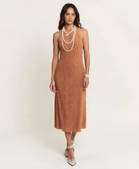 Modenaire Women's Hand-Embellished Sleeveless Mesh Sequin Midi Dress