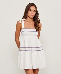 Modenaire Women's Sleeveless Tiered Embroidered Trim Mini Dress