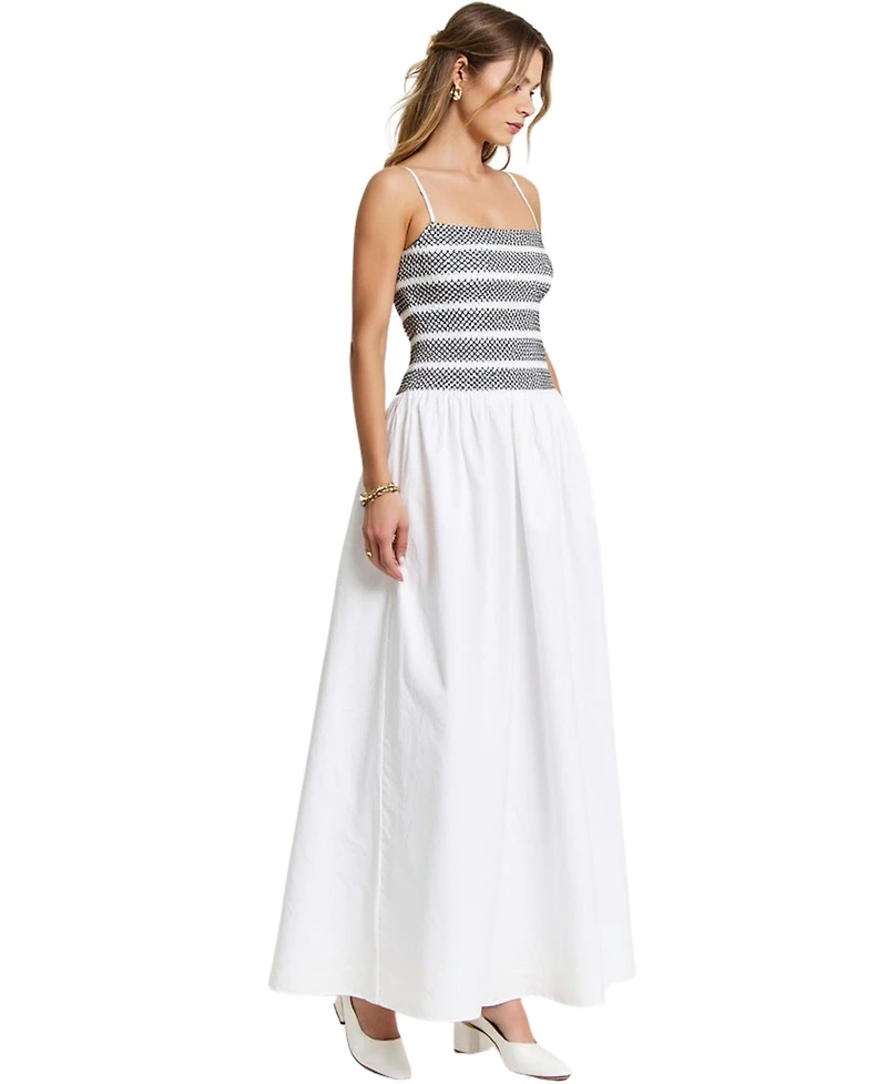 Modenaire Women's Smocked Bodice A-Line Maxi Dress