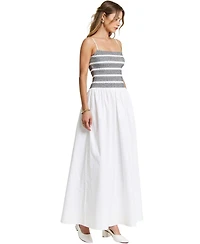 Modenaire Women's Smocked Bodice A-Line Maxi Dress