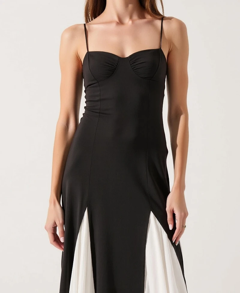 Modenaire Women's Spaghetti Strap Bustier Pleated Maxi Dress