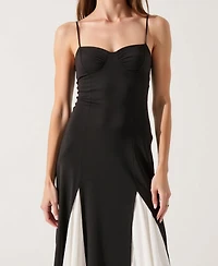 Modenaire Women's Spaghetti Strap Bustier Pleated Maxi Dress