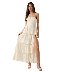 Modenaire Women's Strapless Tiered Ruffle High Slit Maxi Dress