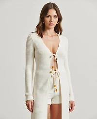 Modenaire Women's Ribbed Knit Longline Cardigan and Shorts Set
