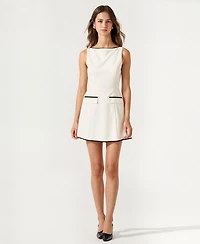 Modenaire Women's Sleeveless A-Line Contrast Trim Faux Pocket Mini Dress