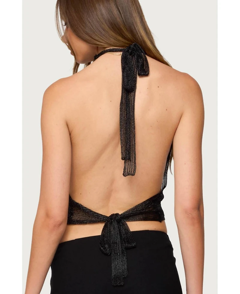 Edikted Women's Shiny Knit Cowl Neck Backless Top